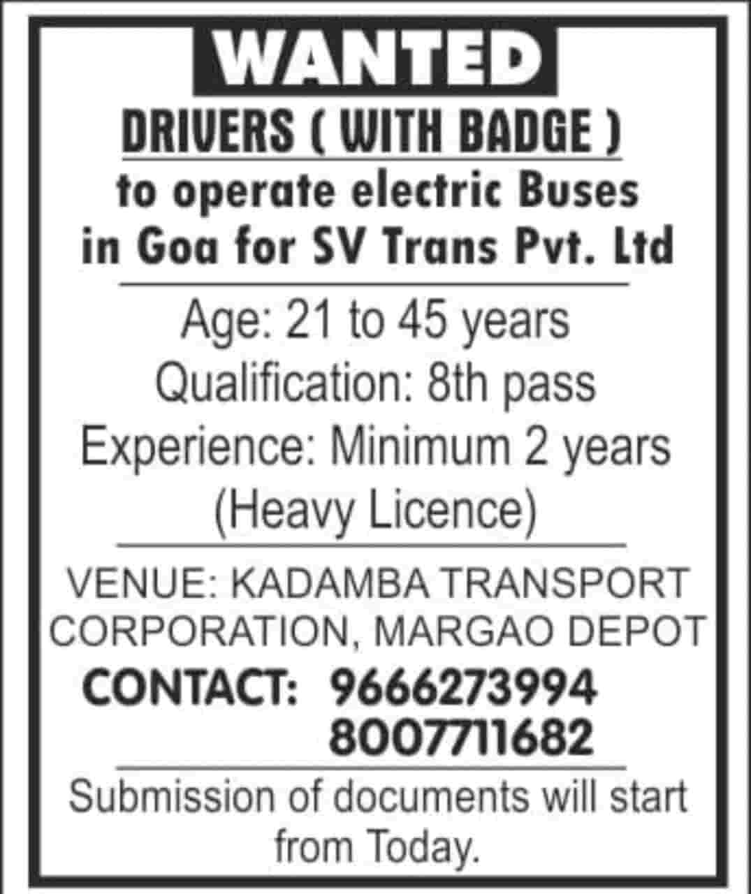 Drivers to Operate Electric Buses in Goa